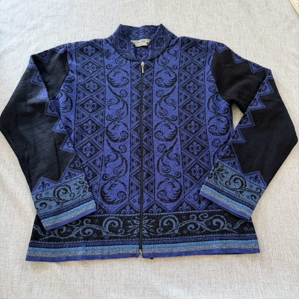 Peruvian Link Alpaca Blend Cardigan Sweater Jacket Womens Medium Full Zip